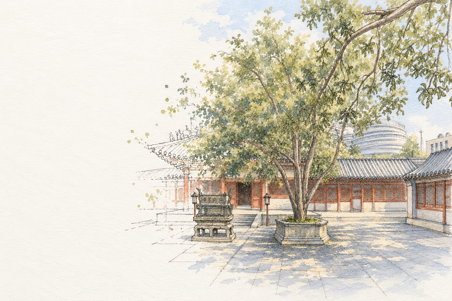 Croquis à l’aquarelle du temple Zhihua à Pékin